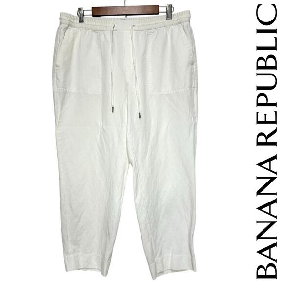 Banana Republic Linen Blend Pull On Drawstring Crop Wide Leg Flowy Pants Sz: L - Picture 2 of 9
